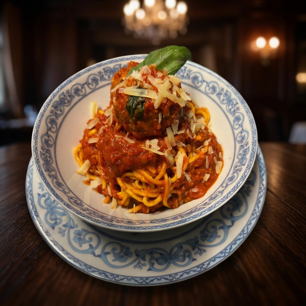 Spaghetti al Pomodoro con Polpetta